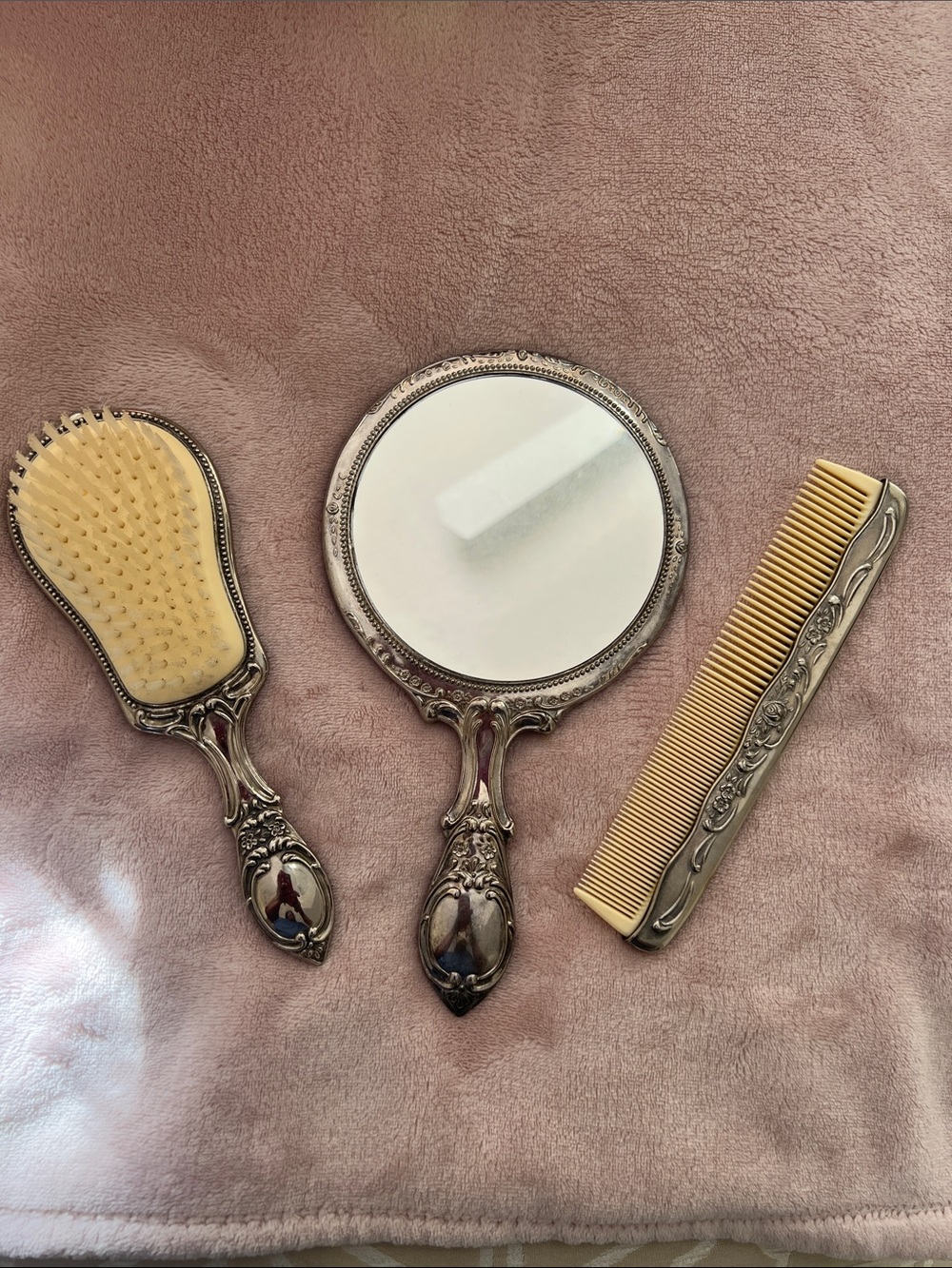 Antique Ladies Mirror Comb and Brush Set